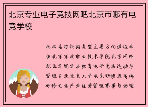 北京专业电子竞技网吧北京市哪有电竞学校